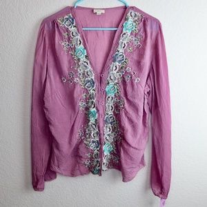 J. Jill Embroidered Button Down Blouse